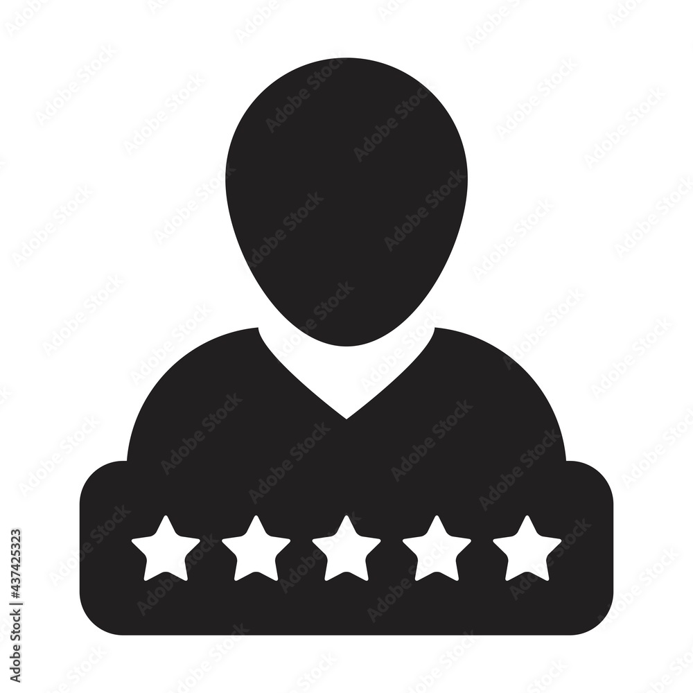 Social credit system icon 5 star rating vector male user person profile avatar symbol for in a glyph pictogram illustration