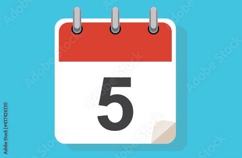 Day Five. Simple calendar with date 5.Flat calendar icon vector illustration. calendar icon flat day 5. Vector illustration. Calendar lined icon