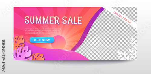 Summer sale web banner template with vibrant gradient color