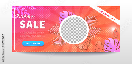 Summer sale web banner template with vibrant gradient color