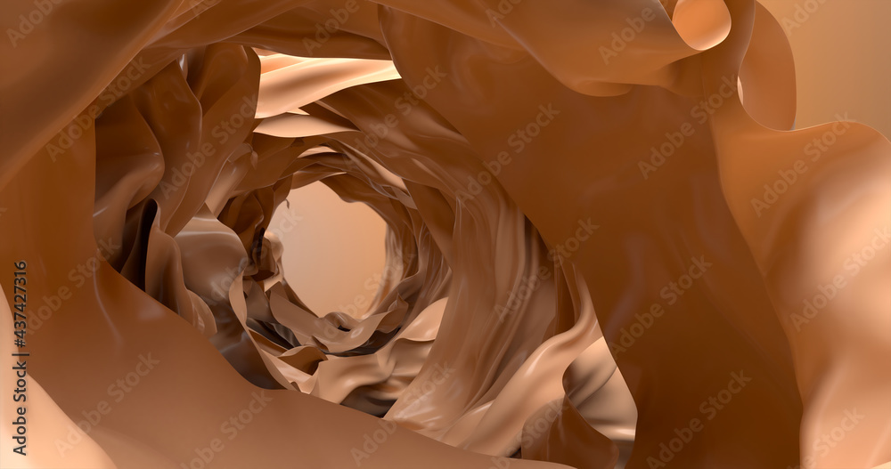 Fototapeta premium A long tunnel of fabric, cream color. 3d illustration.
