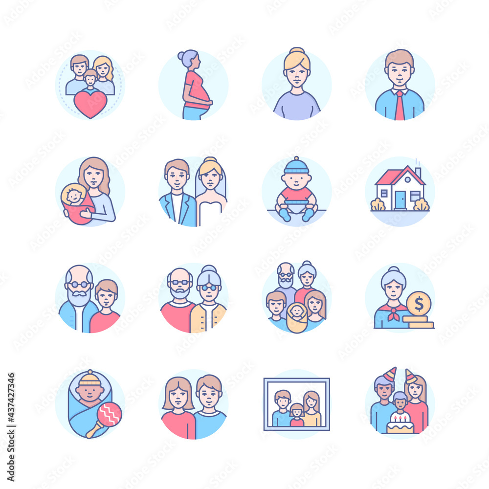 Family life - modern line design style icons Family life - modern line design style icons