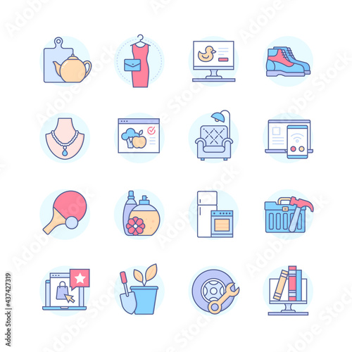 Online shopping categories - line design style icons set