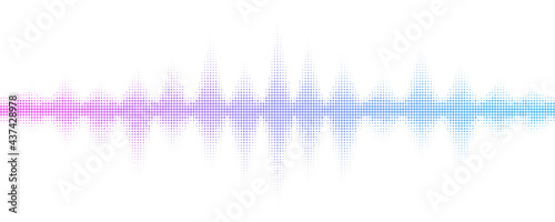 Sound waves with halftone effect. Abstract background with music equalizer for club party, pub, event dj or concert. Musical pulse and vibration on waveform. Vector illustration.