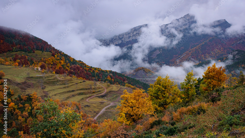 Gréixer Valley, in autumn, at the Moixeró foothill (Berguedà, Catalonia, Spain, Pyrenees)