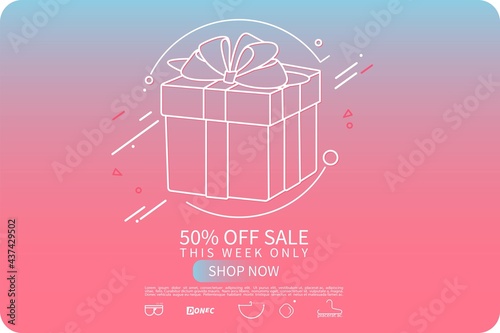 Poster design with bag sale. Gradient background with white vector.