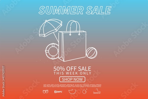 Summer sale poster template. Poster design with bag sale. Gradient background with white vector.