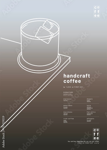 Coffee menu design. Poster design with a cup of coffee on gradient background.