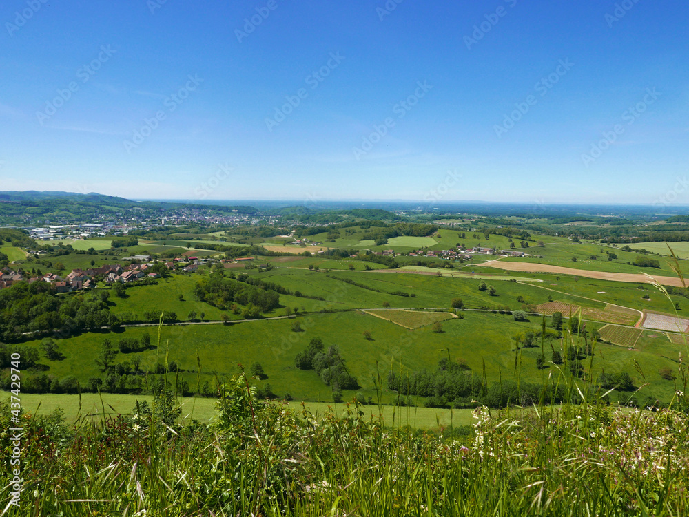 bellissimo e rilassante panorama di campi coltivati nella regione francese del Jura