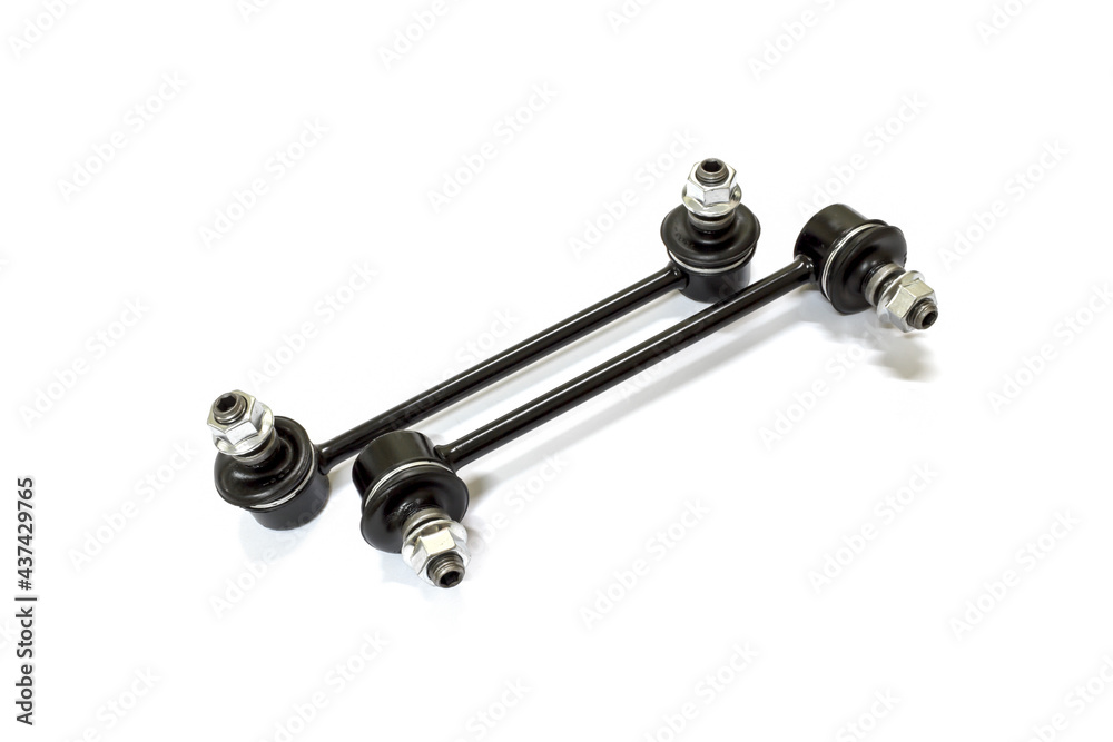 Stabilizer control link for Japanese car on white background, isolated, Car maintenance service.