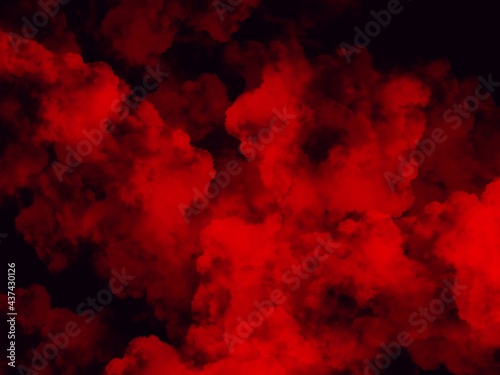 A cloud of red smoke was spreading around the empty space in the middle on a black background. Abstract wallpapers are used as backgrounds.