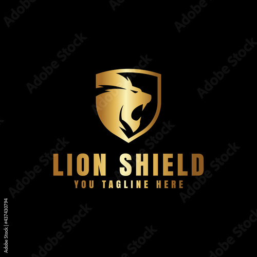 lion shield gold logo design for logo template