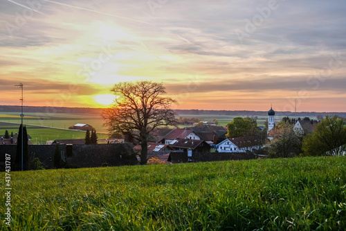 Sunset view over the countryside of Bavaria, Germany