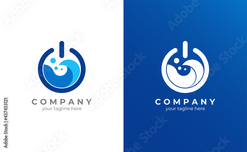 Power icon with water element for business or laundry logo design. EPS 10 vector.