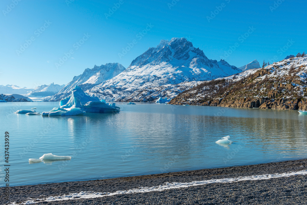 Lago Grey (Grey Lake) in winter with iceberg and Grey glacier in  background, Torres del Paine national park, Patagonia, Chile. Stock Photo |  Adobe Stock