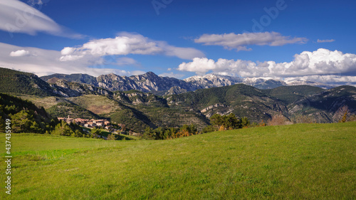 The village of Ma  aners in spring  Catalonia  Spain  Pyrenees 