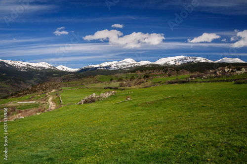 Tossal de Bovinar and Tossa Plana de Lles summits seen from Lles de Cerdanya in spring (Cerdanya, Catalonia, Spain, Pyrenees)
