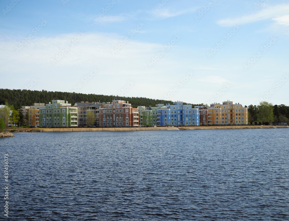 Naklejka premium residential buildings of different colors, low-rise buildings
