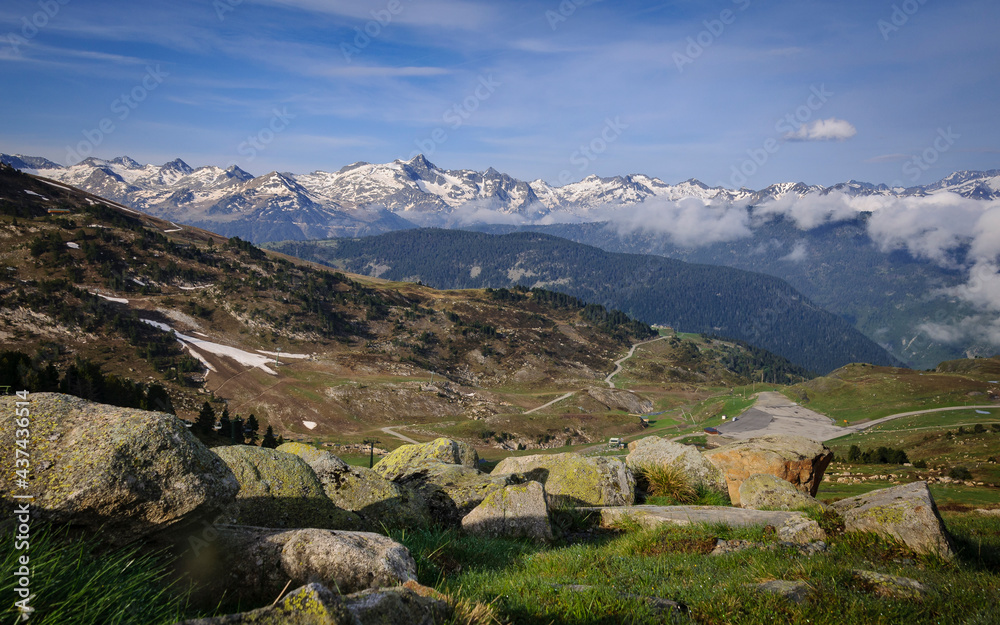 Views of Aran valley and Montardo summit from Baqueira (Aran Valley, Catalonia, Pyrenees, Spain)
