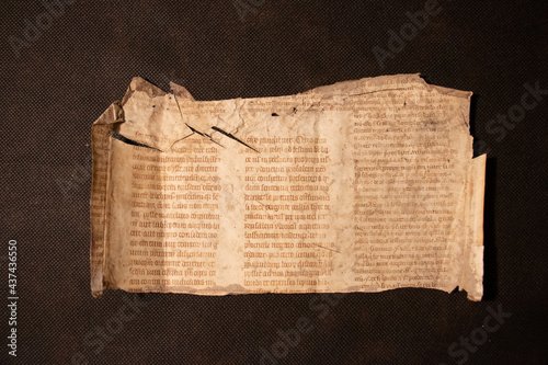 Tableau sur toile Medieval manuscript fragments written about the thirteenth century C13th on vellum or parchment, animal skins, by monks or scribes usually in a monastery