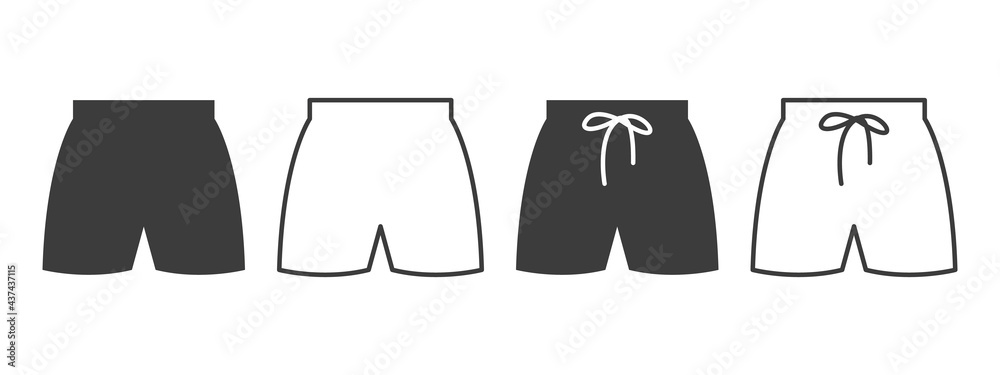 Shorts icons. Beach shorts icons of different styles. Clothing symbol concept. Vector illustration