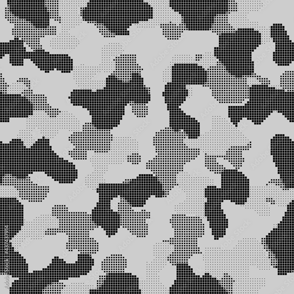 Camouflage pattern background vector. Military camouflage texture seamless pattern. Vector illustration. gray halfton