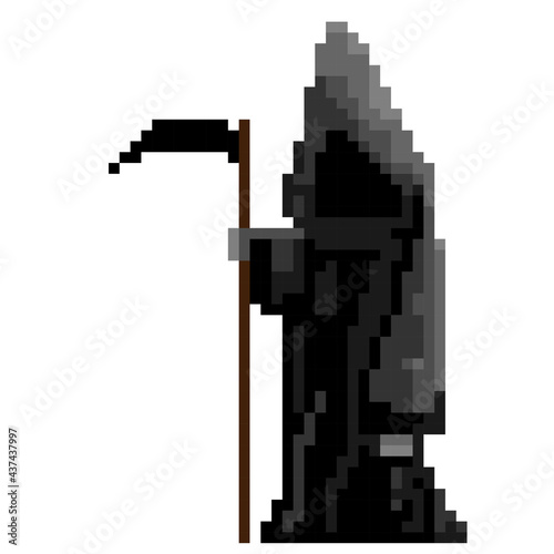 vector pixel art death scythe. Vector illustration