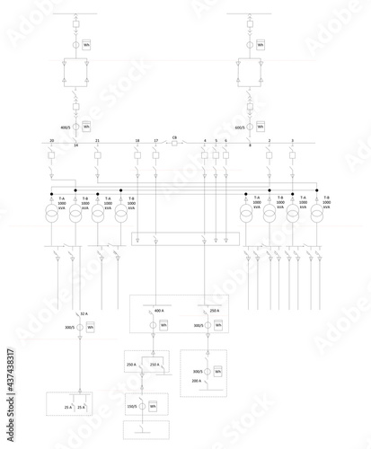 Electric wiring diagram for power transformers