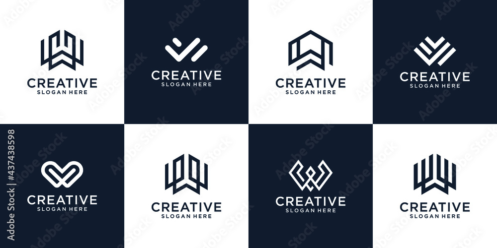 Set of abstract initial letters w monogram logo template, icon for business