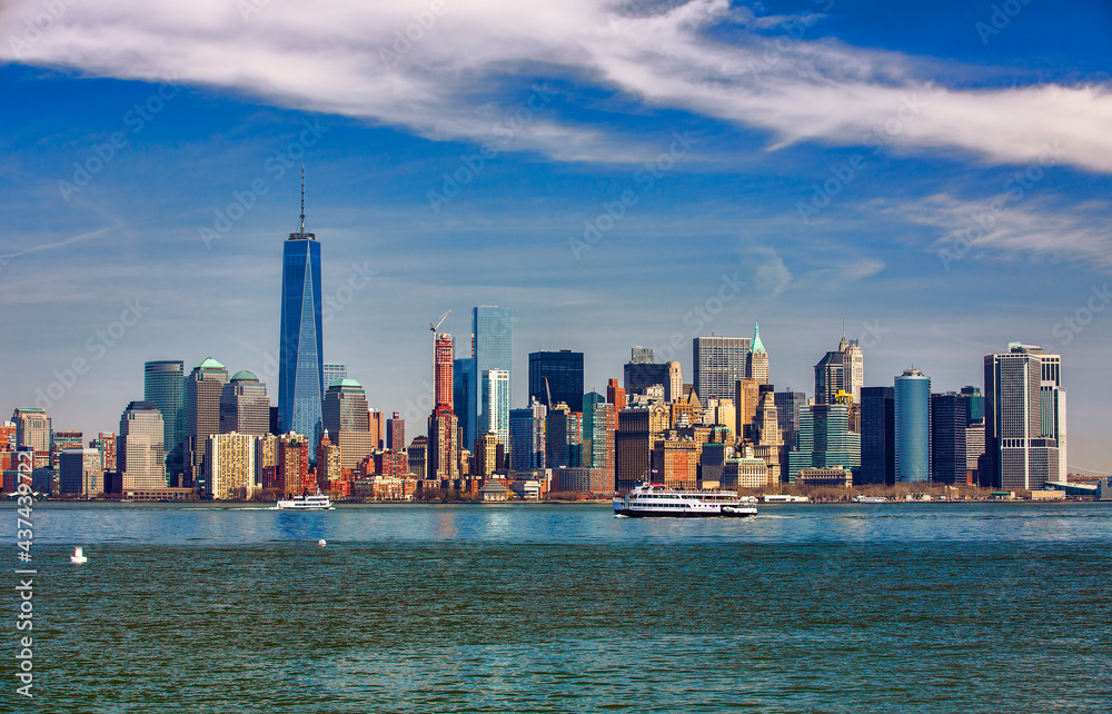 Ferries Passing Lower Manhattan, New York