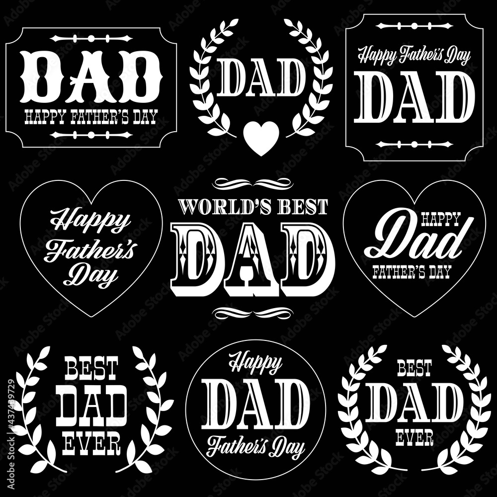 fathers day graphics with crests and placards black and white