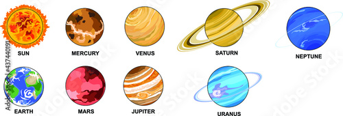 All planets in the solar vector isolated