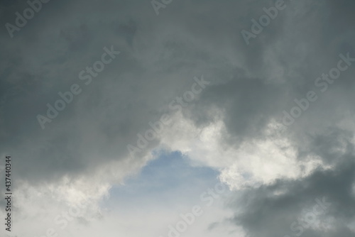 Tief verhangener Wolken Himmel eines aufziehenden Gewitters mit unterschiedlichen Grautönen und Farben