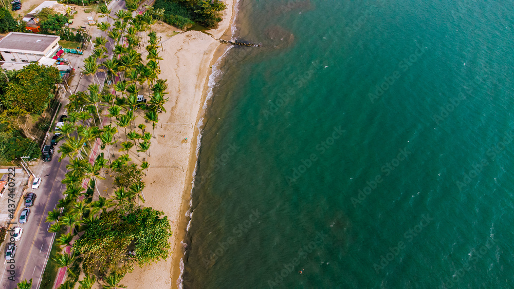 Tropical Island Landscape Beach Sun Sand Waves Water Horizon Nature Trees Green Blue Islander Drone Aerial Ilhabela Brazil