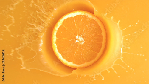 Orange on the background of orange juice