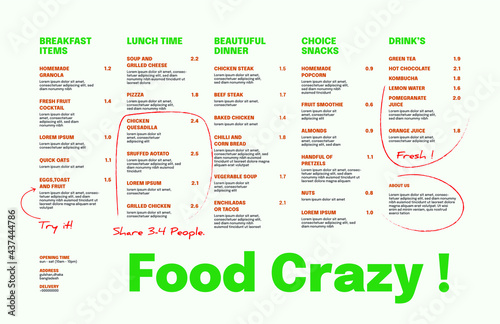 Restaurant cafe menu, template design. One page food menu template.