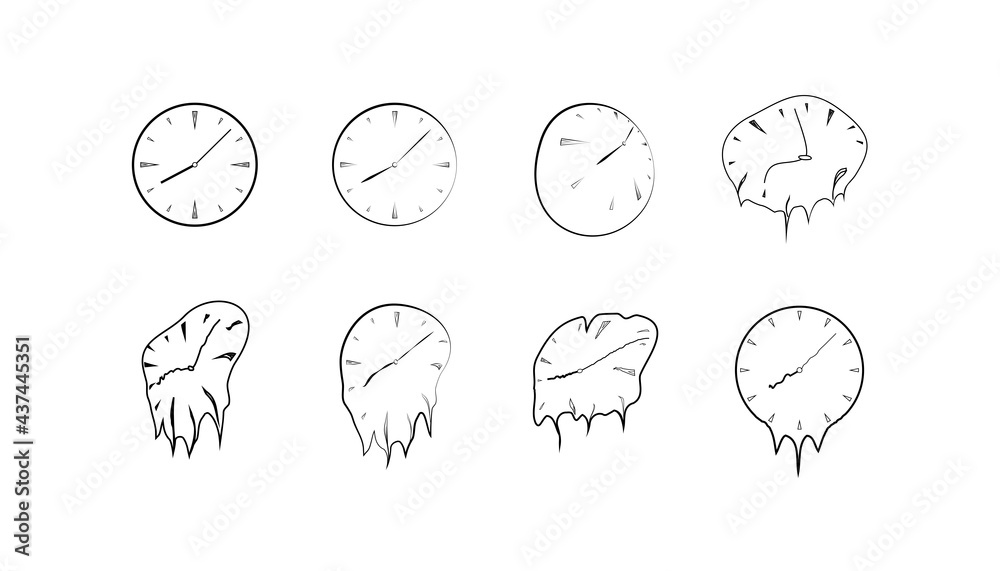 Dali clock icons. Vector graphics of a life clock. A set of current clocks. collection of passing time. - obrazy, fototapety, plakaty 