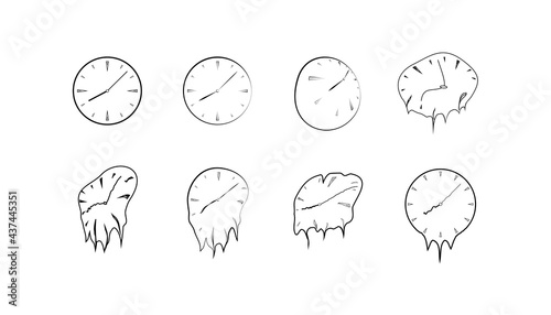Dali clock icons. Vector graphics of a life clock. A set of current clocks. collection of passing time.