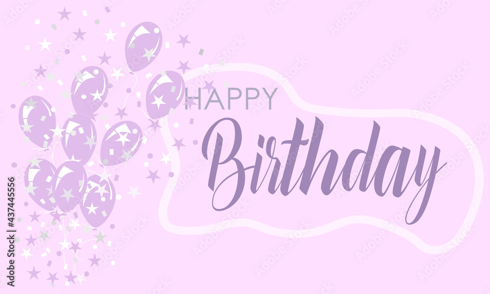 Happy birthday text. Exquisite greeting card, banner in pink.