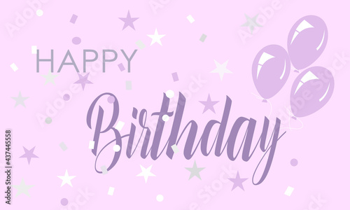 Happy birthday text. Exquisite greeting card, banner in pink.