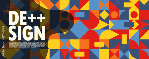 Colorful Bauhaus style Abstract Banner Template with Dummy Text for Web Design, Landing page, and Print Material. vector background.