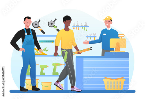 Young male customer is shopping in tool shop