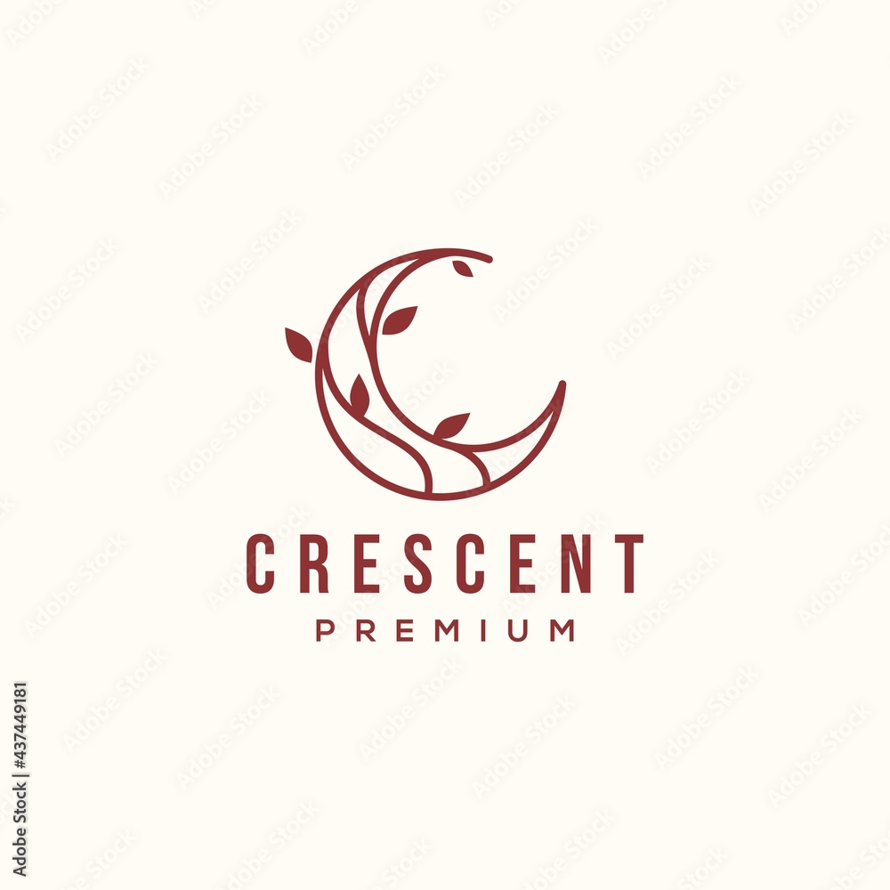 crescent moon logo with leaf icon. Trendy boho tree and luna design line icon vector in luxury elegant style. Flower moon outline concept crescent moon logo with leaf icon. Trendy boho tree and luna design line icon vector in luxury elegant style. Flower moon outline concept