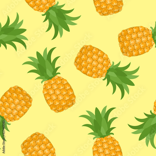 Vector pineapples seamless pattern. Tropical fruits background. Simple flat illustration.