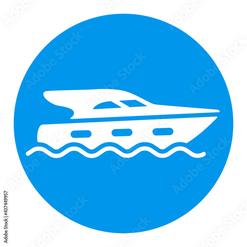 Cruising motor yacht flat vector white glyph icon