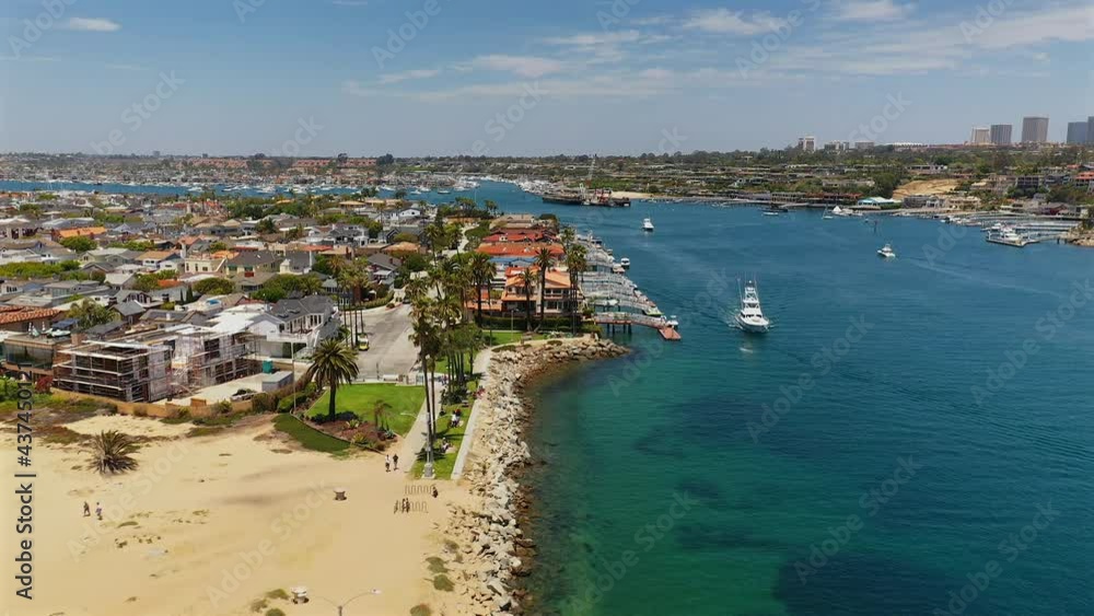Aerial view of West Jetty view park and the channel in Newport Beach California Aerial view of West Jetty view park and the channel in Newport Beach California