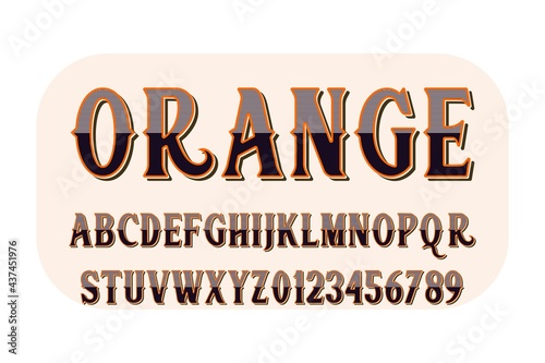 vintage font, purple and white background, vector alphabet, letters and numbers, typography