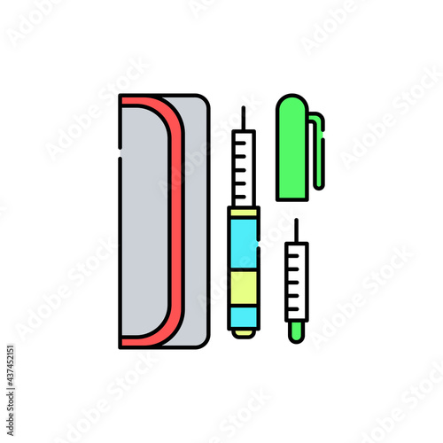 Syringe pen line color icon. Diabetes. Medical equipment