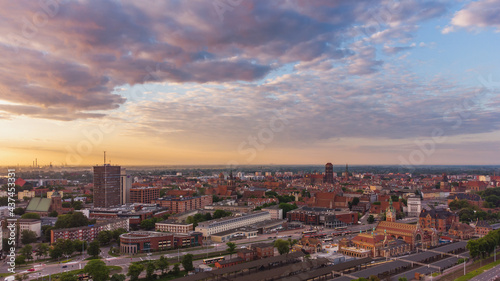 A beautiful panorama of Gdańsk in the morning with a soft light touching the buildings. Poland. © Kamil