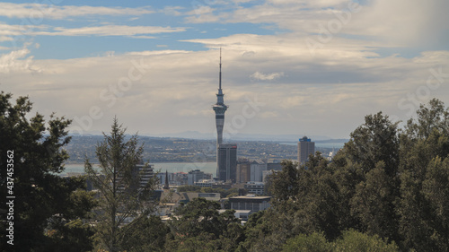 Wallpaper Mural Auckland Panorama with the Harbour, Stanley Bay and the TV Tower. City Skyline on a Cloudy Sky Background. New Zealand.  View from Stanley Point. Torontodigital.ca
